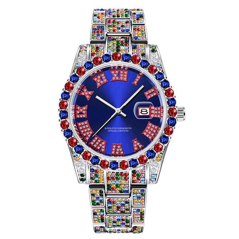 Hip Hop Men Fashion Colour Full Diamond Date Quartz Watches