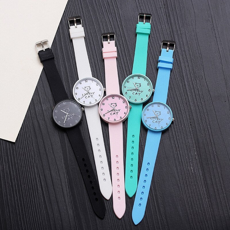 Cartoon Kids Quartz Watch Silicone Candy Color Student Watch Girls Clock Fashion Cat Watches Children Wristwatch Ladies Watch UK Watch Store