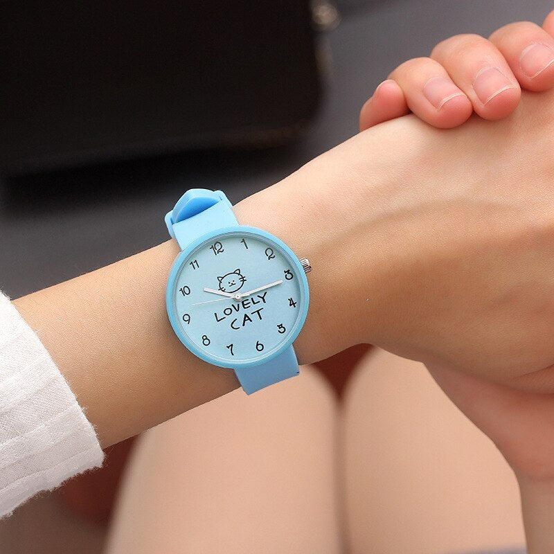 Cartoon Kids Quartz Watch Silicone Candy Color Student Watch Girls Clock Fashion Cat Watches Children Wristwatch Ladies Watch UK Watch Store