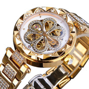 Forsining Mechanical Automatic Ladies Watches Top Brand Luxury Rhinestone Female Wrist Watches Rose Gold Stainless Steel Clock UK Watch Store