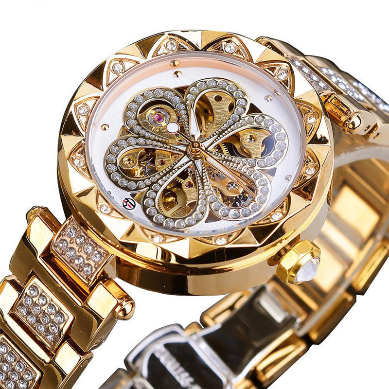 Forsining Mechanical Automatic Ladies Watches Top Brand Luxury Rhinestone Female Wrist Watches Rose Gold Stainless Steel Clock UK Watch Store
