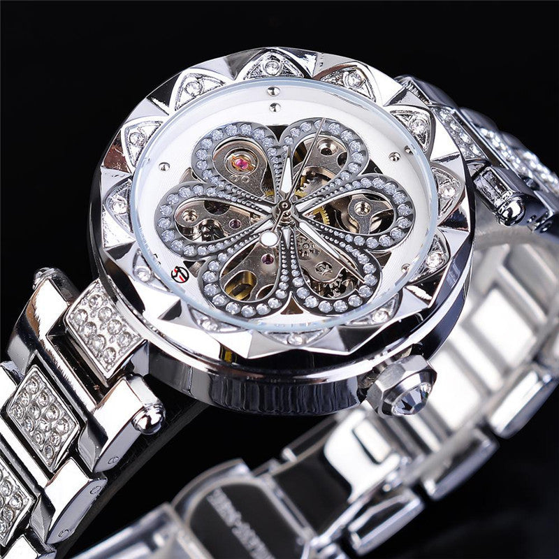 Forsining Mechanical Automatic Ladies Watches Top Brand Luxury Rhinestone Female Wrist Watches Rose Gold Stainless Steel Clock UK Watch Store