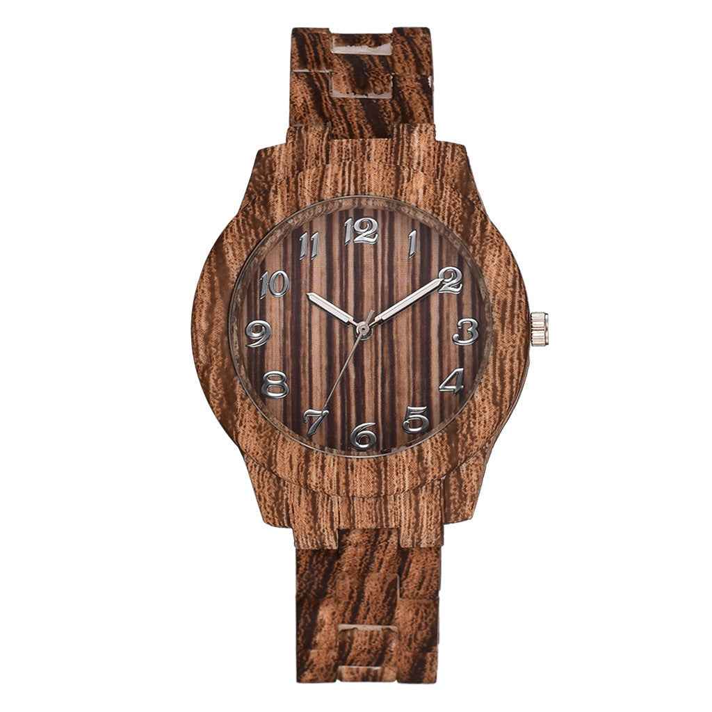 Men And Women Couple Fashion Quartz Watches, Wood Grain Retro Simple