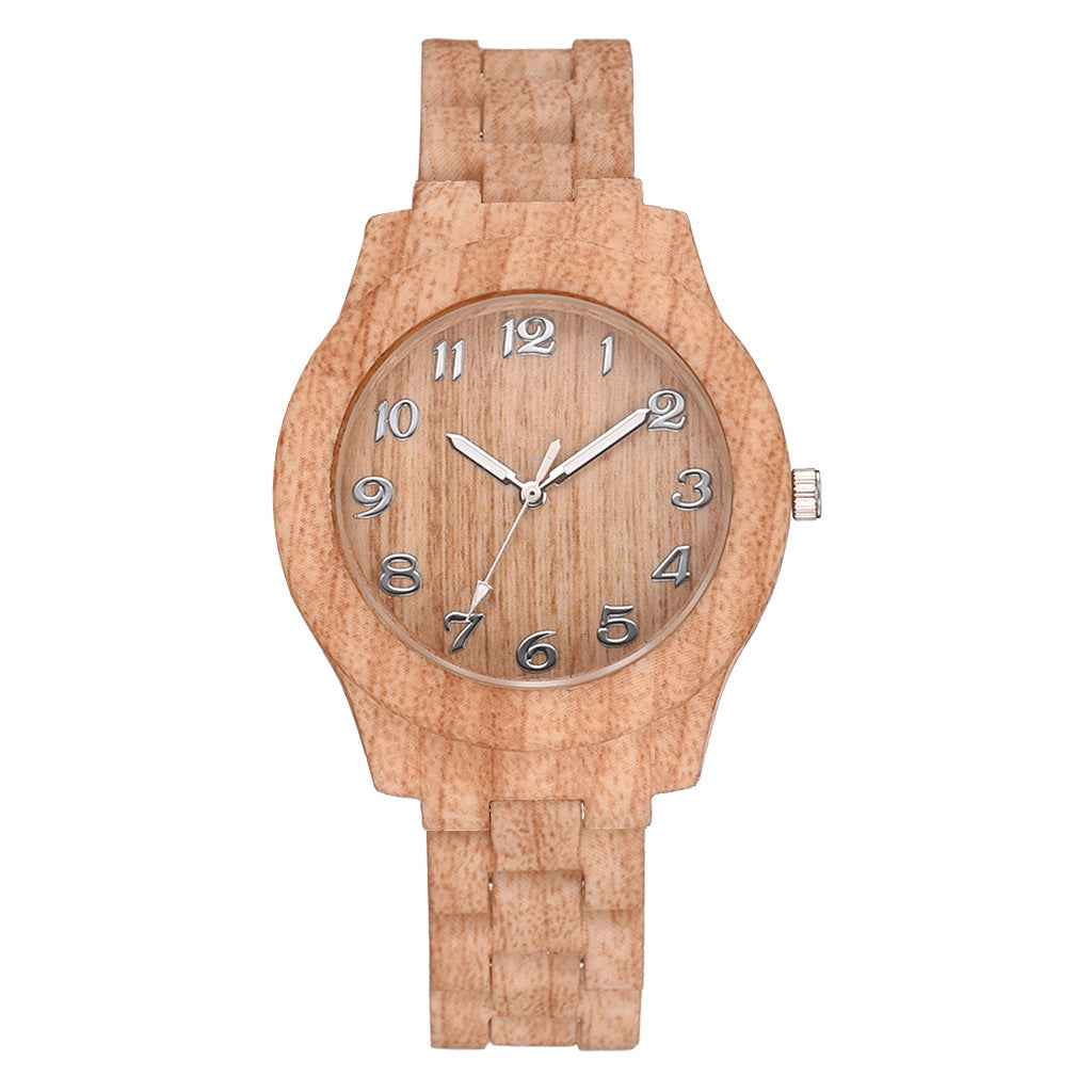 Men And Women Couple Fashion Quartz Watches, Wood Grain Retro Simple