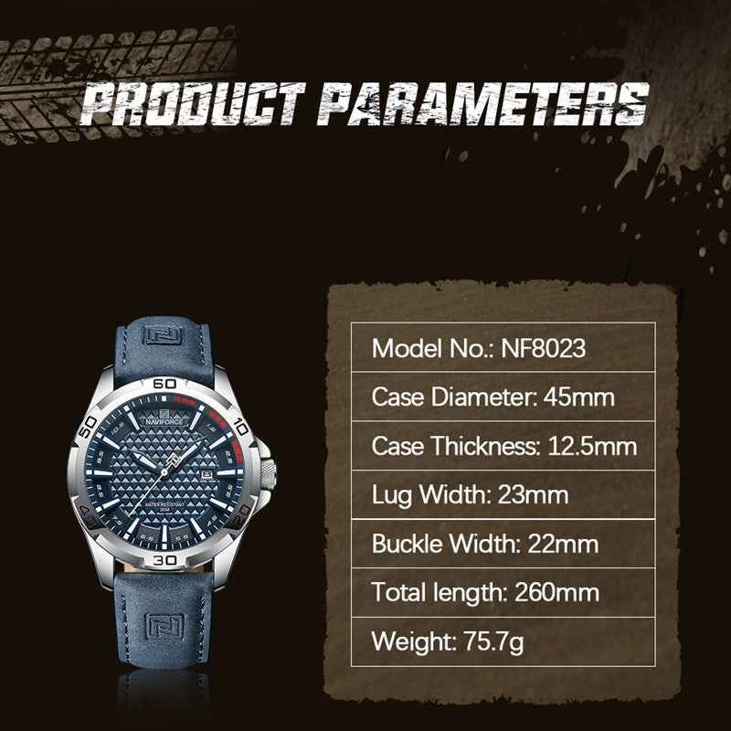 NAVIFORCE Brand Men Fashion Quartz Watches Male Leather Stra