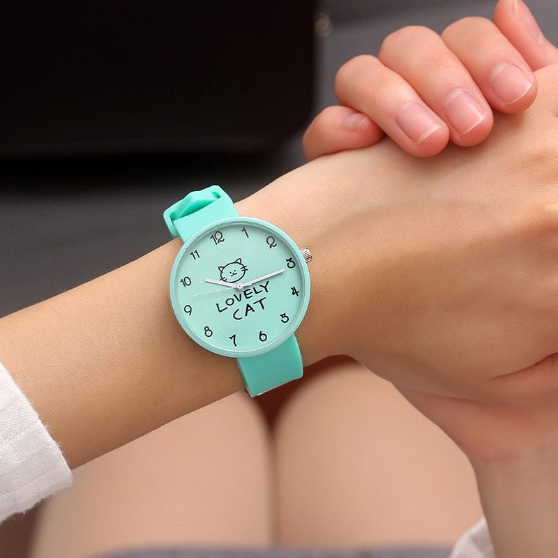 Cartoon Kids Quartz Watch Silicone Candy Color Student Watch Girls Clock Fashion Cat Watches Children Wristwatch Ladies Watch UK Watch Store