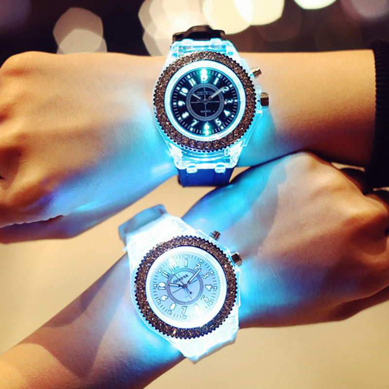 LED Luminous Watches Geneva Women Quartz Watch Women Ladies Silicone Bracelet Watches UK Watch Store