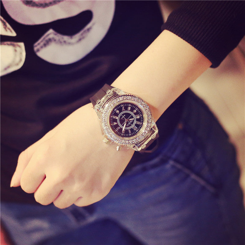 LED Luminous Watches Geneva Women Quartz Watch Women Ladies Silicone Bracelet Watches UK Watch Store