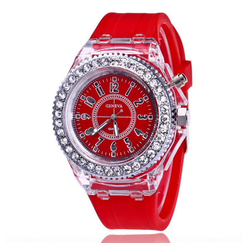 LED Luminous Watches Geneva Women Quartz Watch Women Ladies Silicone Bracelet Watches UK Watch Store
