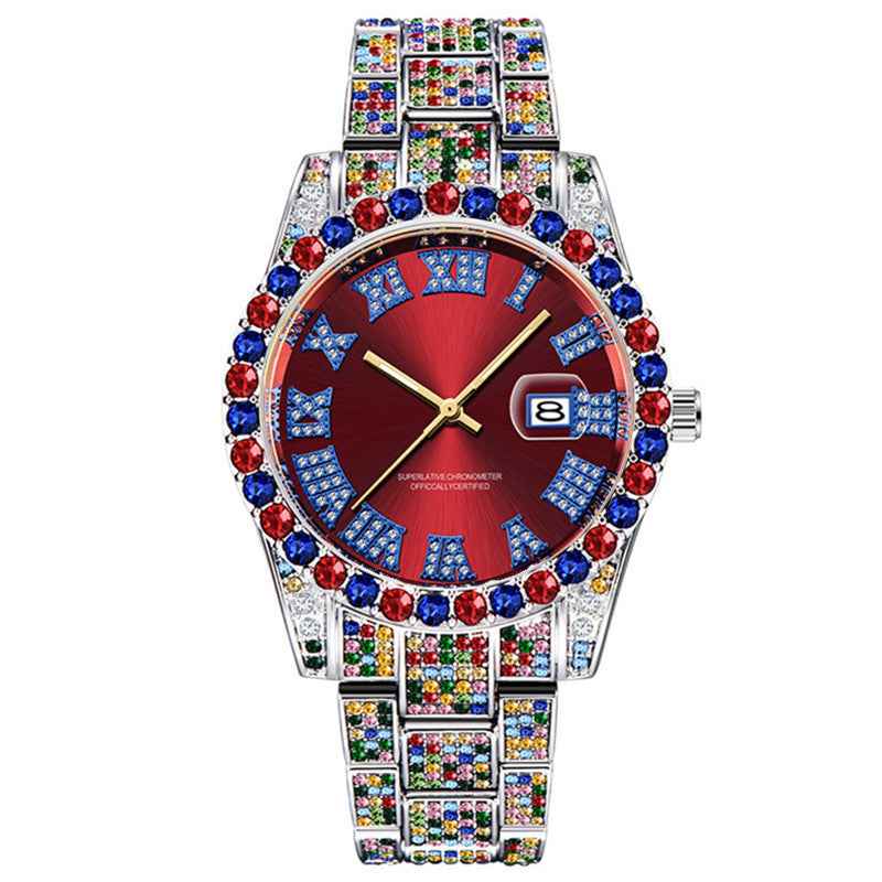 Hip Hop Men Fashion Colour Full Diamond Date Quartz Watches