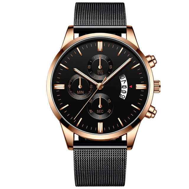 Mens Business Luxury Watches For Men Mesh Band Quartz Watch