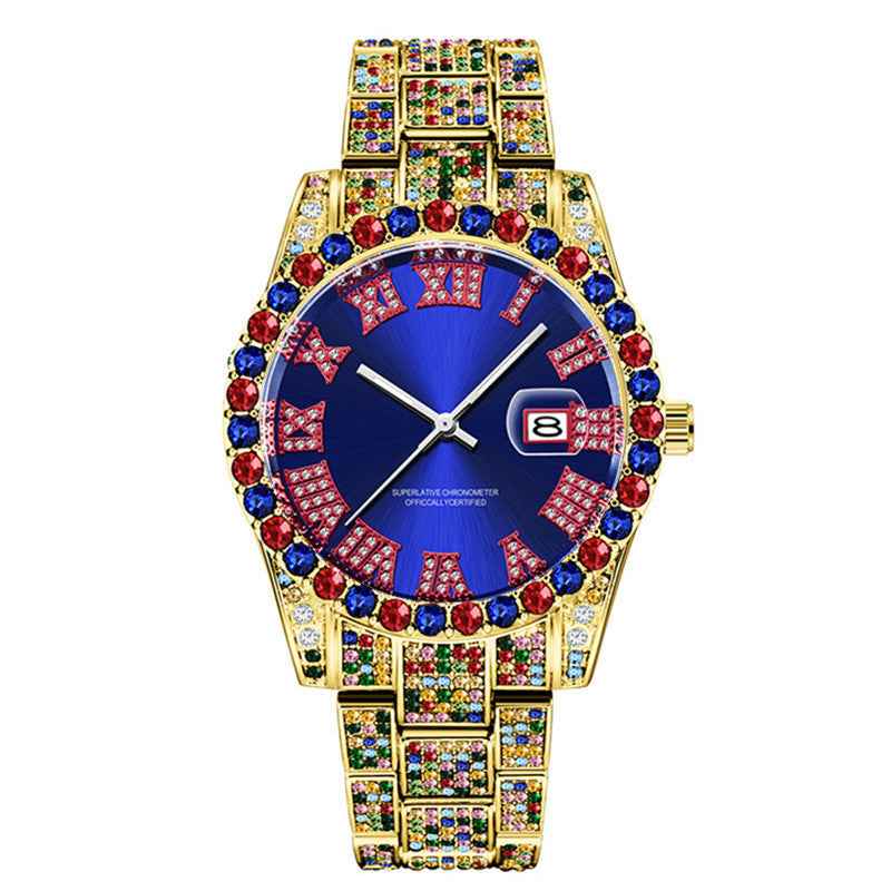 Hip Hop Men Fashion Colour Full Diamond Date Quartz Watches