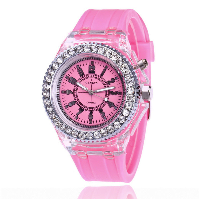 LED Luminous Watches Geneva Women Quartz Watch Women Ladies Silicone Bracelet Watches UK Watch Store